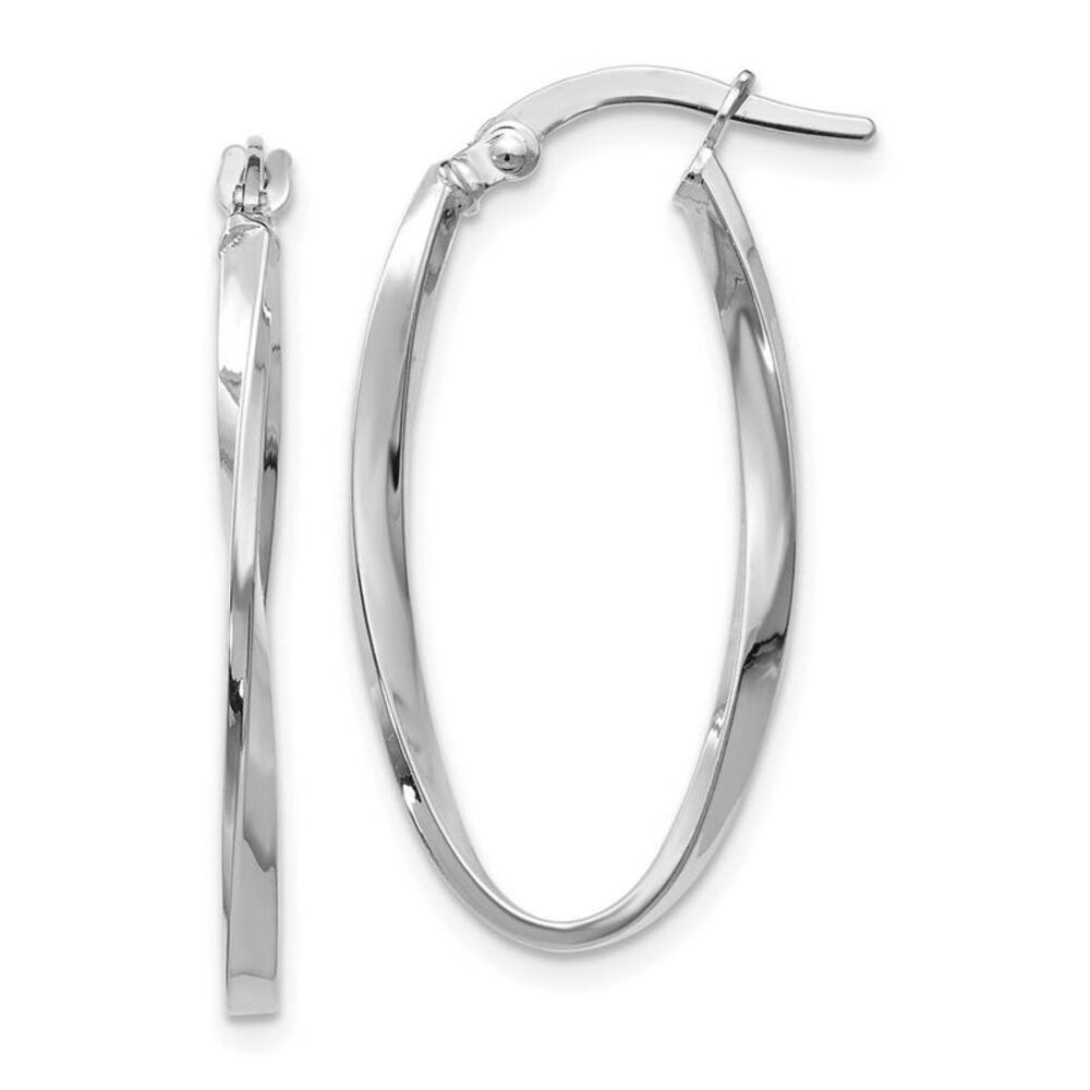 2mm Twisted Oval Hoop Earrings in 14k White Gold, 30mm (1 3/16 Inch)